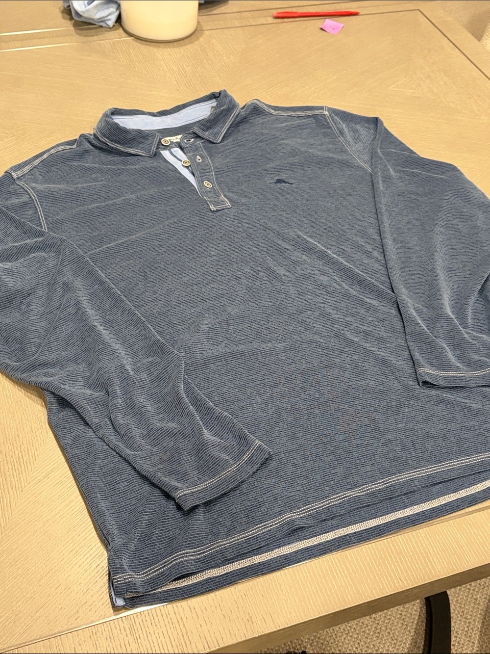 Tommy Bahama Men's Long-Sleeve Polo in Faded Blue